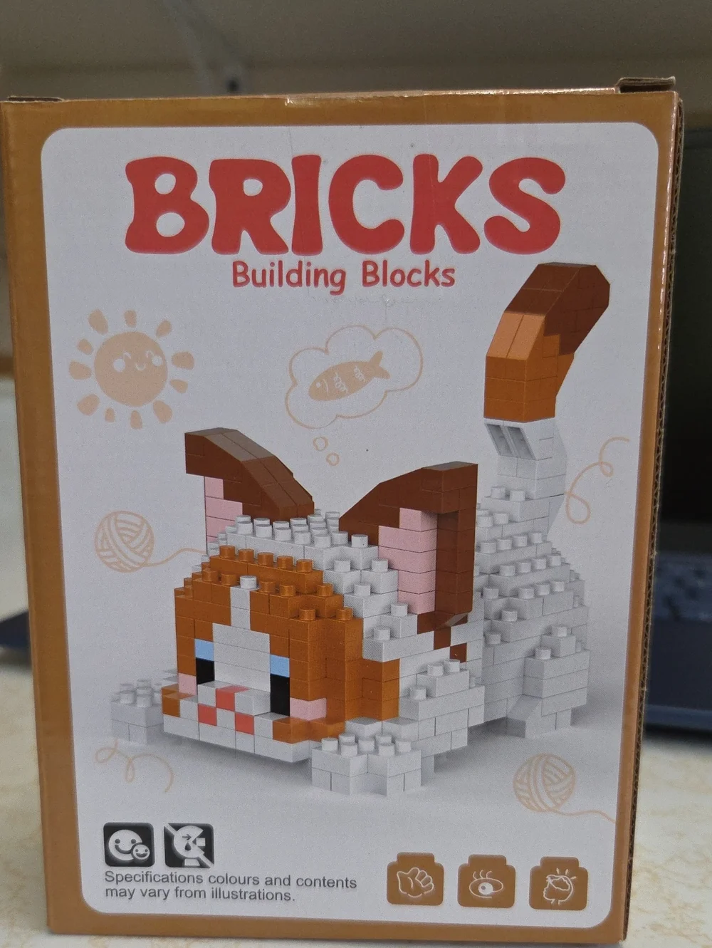 BRICKS Building Blocks Cat Figure - White & Brown